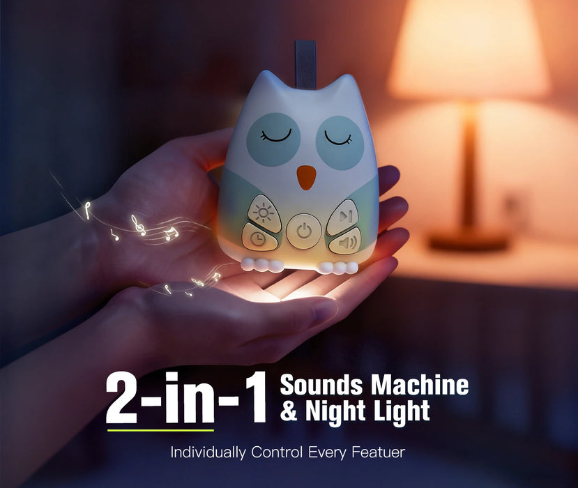 Owl Portable White Noise Machine for Baby — 30 Sounds, Cry Sensor, Night Light, Rechargeable