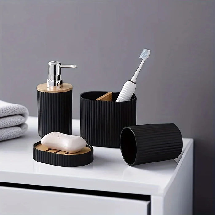 4-piece Bathroom Accessory Set — Toothbrush Holder, Mouthwash Cup, Soap Dispenser & Soap Dish
