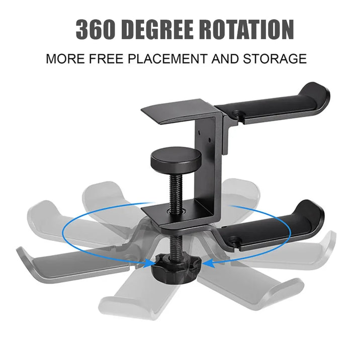 PC Gaming Aluminium Dual Headset Stand — Under-Desk Clamp with Adjustable Rotating Arm