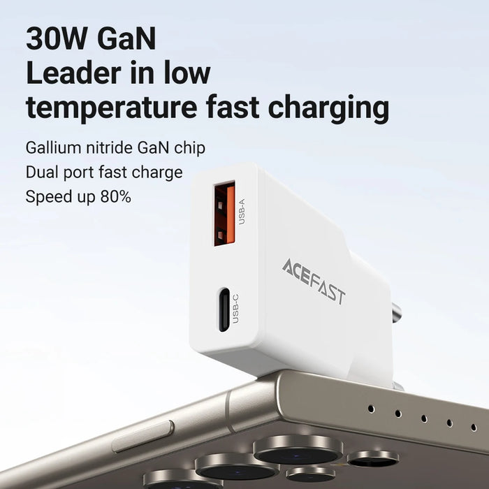 ACEFAST 30W GaN USB-C Fast Charger (EU Plug) – USB-C + USB-A PD/QC Travel Adapter