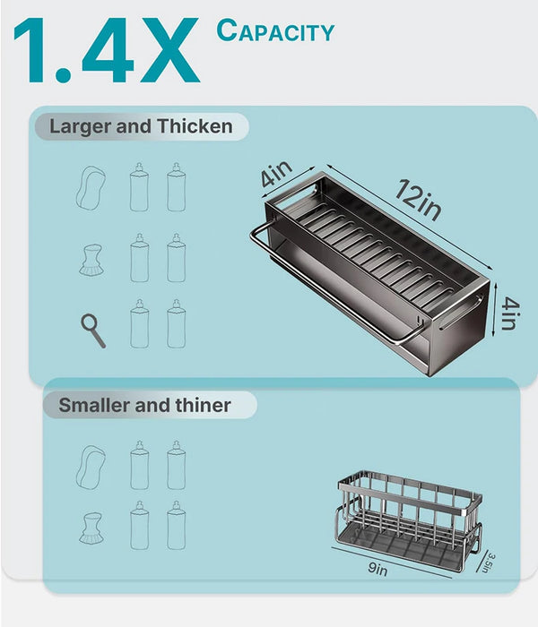 Extra-Large Carbon Steel Sink Caddy - Sponge & Soap Dish Countertop Organiser Rack