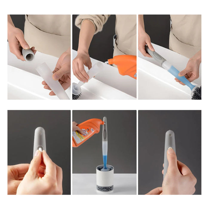 Refillable Detergent Toilet Brush Set — Wall-Mounted Silicone TPR Brush with Holder