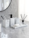 4-Piece Marble-Pattern Resin Bathroom Set — Lotion/Soap Dispenser, Toothbrush Holder, Tumbler & Tray (Black or White)