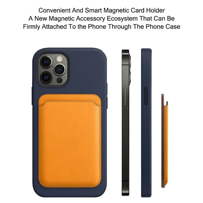 Magnetic Leather Wallet Card Holder — MagSafe Stand for iPhone 11–15