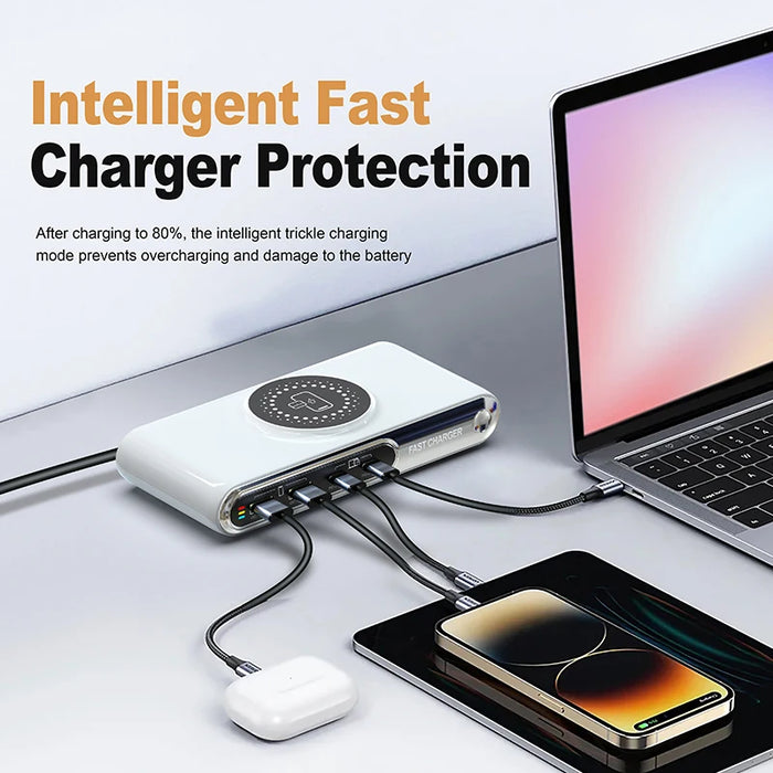 5-in-1 USB-C Charger Station 72W — 4-Port + Magnetic Wireless (PD45W) with LED colour nightlight F9A