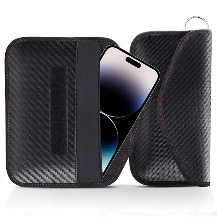 Universal Car Key Signal Blocking Pouch — RFID Faraday Case, Carbon Fiber, 20 × 10 cm