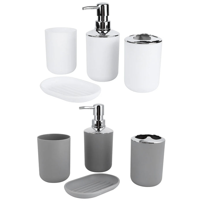 4‑Piece Plastic Bathroom Accessory Set — Soap Dispenser, Storage & Rinse Cups, Soap Dish