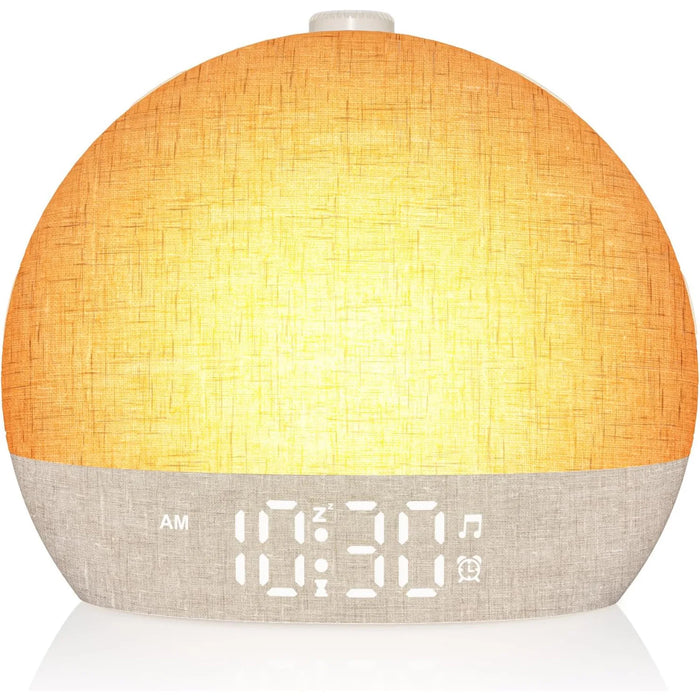 Wake-Up Sunrise Alarm Clock — 30 White-Noise Sounds, Dimmable RGB Night Light
