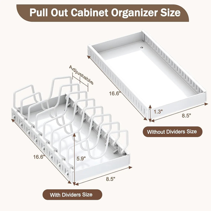 Under-Cabinet Pull-Out Pots & Pans Organiser – Expandable Stainless Steel, Adjustable Dividers