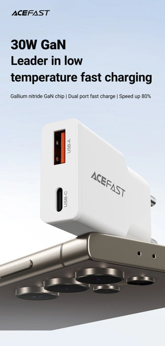 ACEFAST 30W GaN USB-C Fast Charger (EU Plug) – USB-C + USB-A PD/QC Travel Adapter