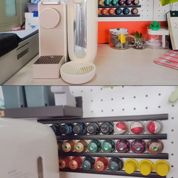 Universal Coffee Capsule Holder – 10 Adhesive Strips for K‑Cup, Nespresso, Dolce Gusto