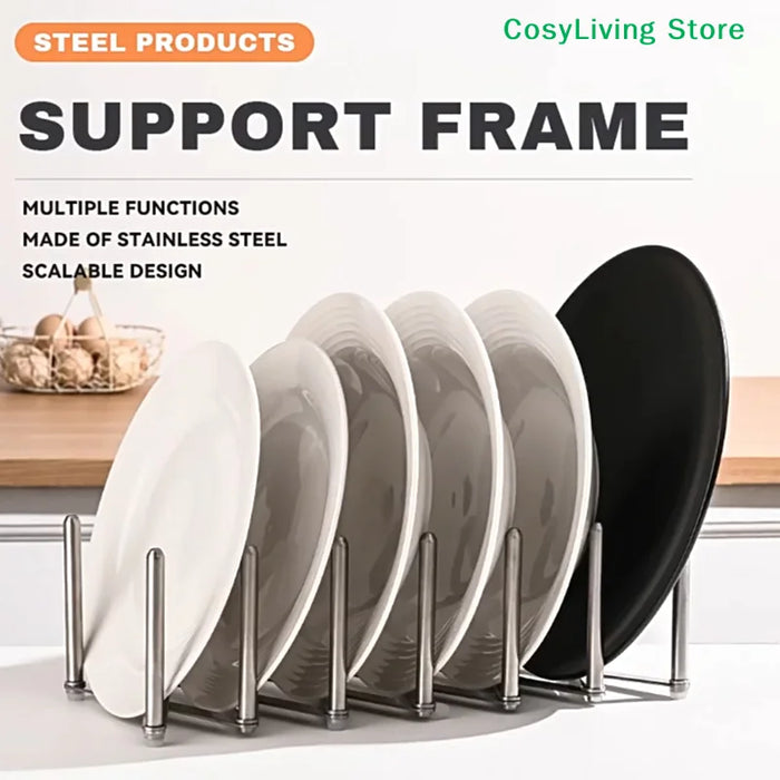 Retractable Foldable Stainless Steel Plate & Pot Lid Rack — Adjustable Dish and Tableware Organiser