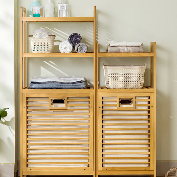 3/4-Tier Bamboo Laundry Hamper & Bathroom Rack with Pull-Out Shelves