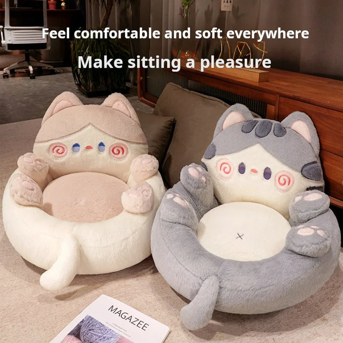Tatami Floor Cushion with Backrest — 50×50cm Faux Rabbit Fur Lazy Seat (Grey/Pink)
