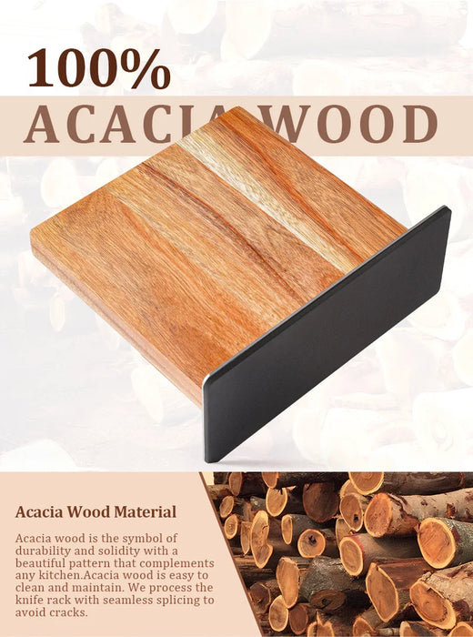 Acacia Wood Magnetic Knife Block – Modern Kitchen Holder with Strong Magnets