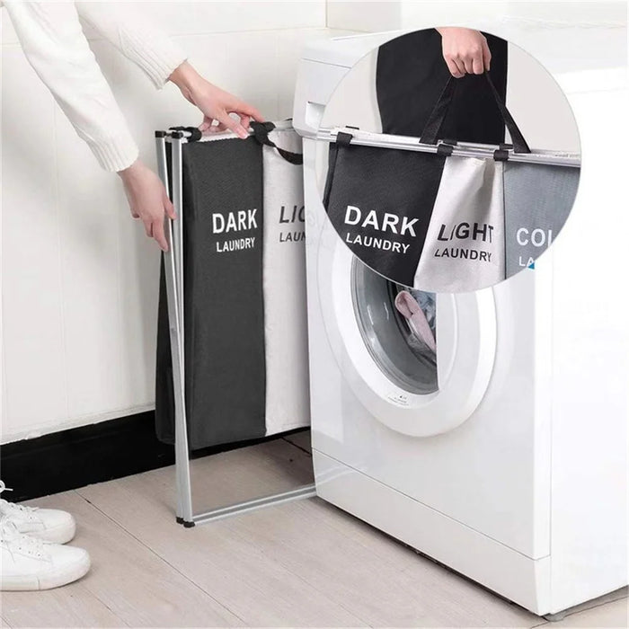 Foldable Waterproof Laundry Hamper — Large Oxford Storage, 1 or 3-Grid Options (Black/Grey)