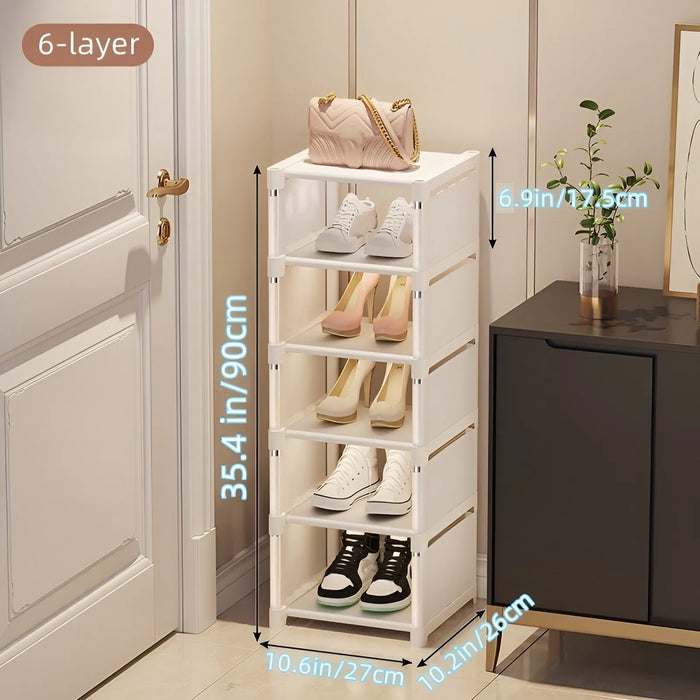 6/8-Tier Shoe Organiser — Metal Frame with Fabric Shelves, Space-Saving Rack