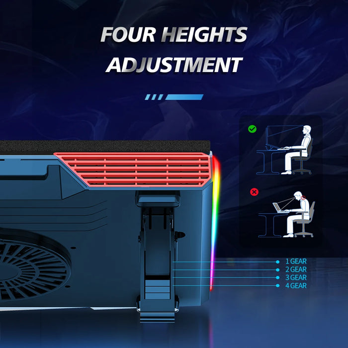 Air Compression RGB Laptop Cooling Pad - Triple-Fan USB Cooler for 12-17-inch Laptops