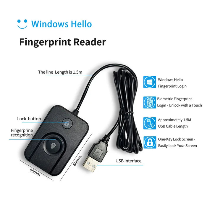 FP100-LK USB Fingerprint Reader for Windows Hello (Windows 10 & 11)