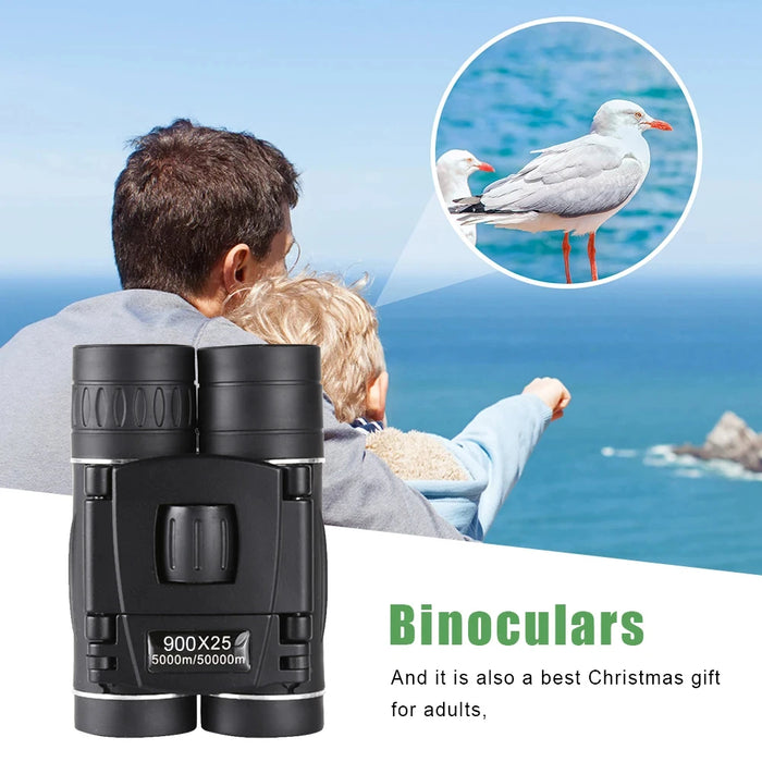 900x25 HD Zoom Portable Binoculars - 25mm BAK4 Prism, Folding Low-Light
