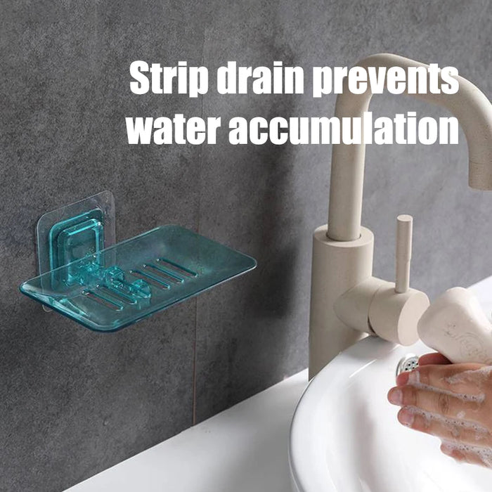 Self‑Adhesive Wall‑Mounted Soap Holder with Drain — Transparent & Colour Options
