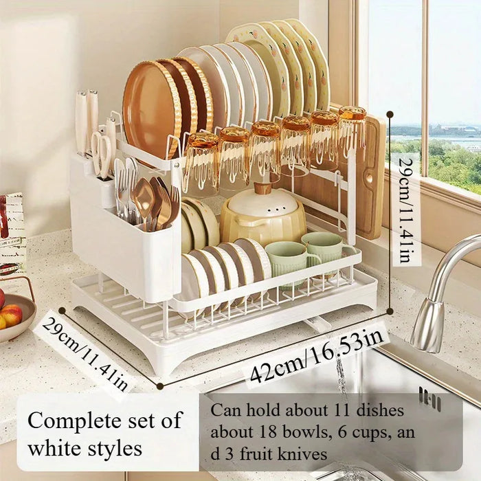 Stainless Steel 2-Tier Dish Rack — Fast-Drying & Stain-Free, Heavy-Duty Carbon Steel Frame
