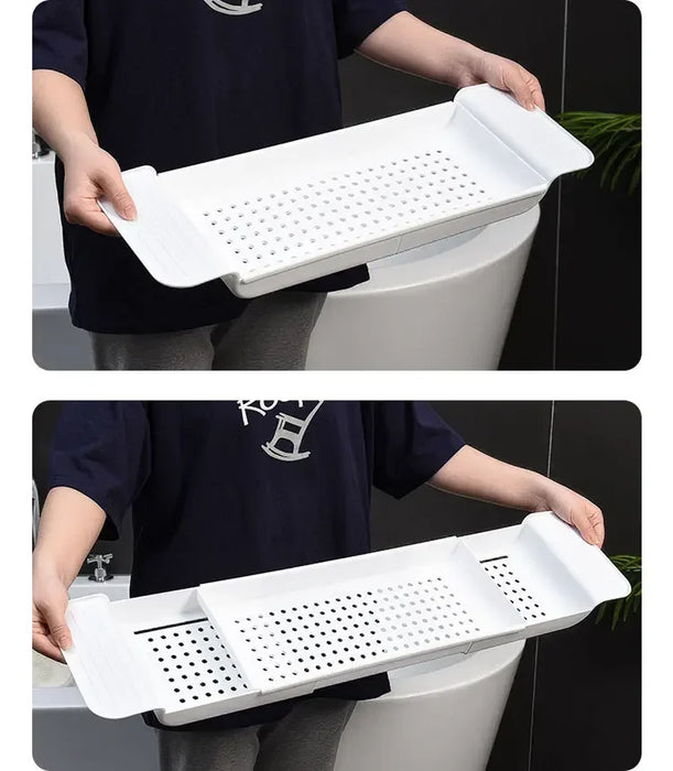 Extendable Bath Tray — Adjustable Bathtub Shelf, Towel & Book Holder (White or Black)