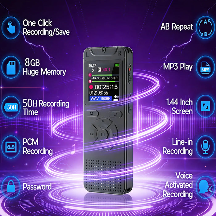 Digital Voice‑Activated Recorder T53 — WAV Recording, MP3 Playback, USB Flash Drive