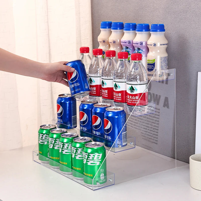 Acrylic Stepped Can Organiser – Transparent 2/3/4-Tier Fridge Rack