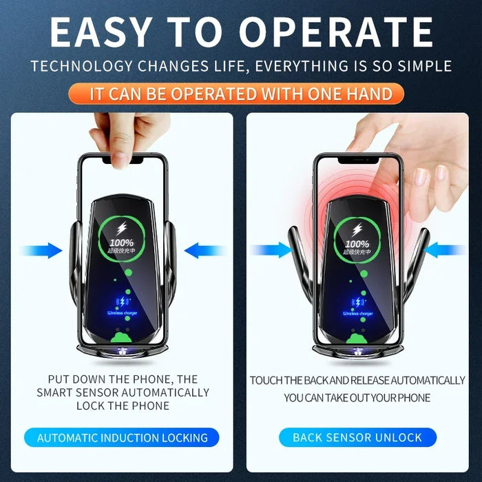 Q3 Smart Sensor 15W Wireless Car Charger & Auto‑Clamping Phone Holder — Qi Compatible