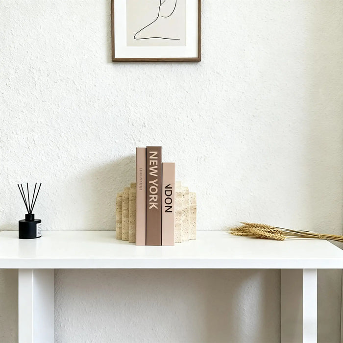 Travertine Marble Bookend — Natural Stone Desk & Bookshelf Accent (1 Piece)