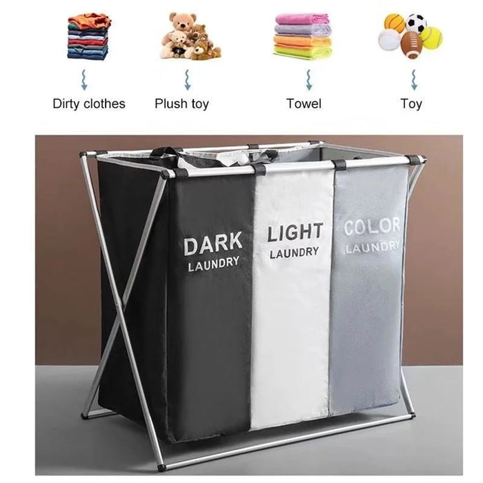 Foldable Waterproof Laundry Hamper — Large Oxford Storage, 1 or 3-Grid Options (Black/Grey)