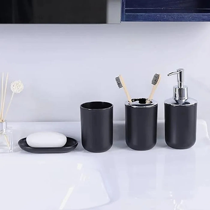 6-Piece Plastic Bathroom Accessory Set — Toothbrush Holder, Dispenser, Soap Dish & More