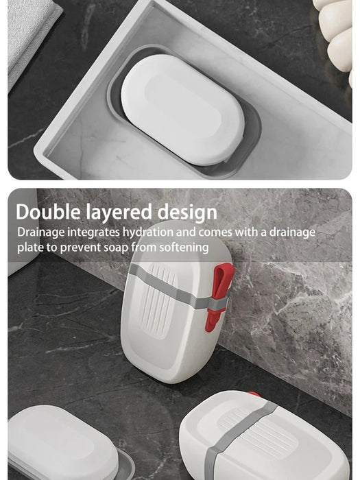 Portable Sealed Soap Box – Waterproof Travel Soap Dish with Draining Design, White 8×5×11cm