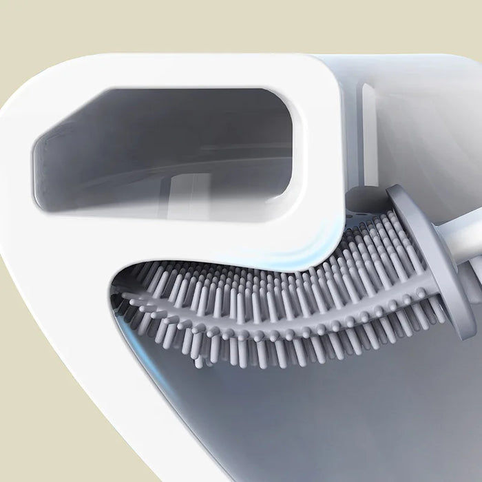 Mini Silicone Toilet Brush with Anti‑Drip Base — Flexible Soft Bristles, Quick‑Dry Holder