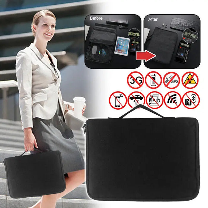 RFID Blocking Faraday Pouch – Anti‑Tracking Phone, Card & Key Shield, Large Wallet Case, Black