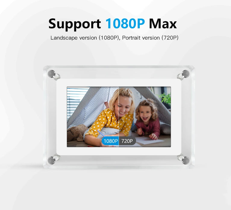 Acrylic Digital Photo Frame 5" & 7" IPS — 4GB Built‑in, Rechargeable, Auto‑Rotate