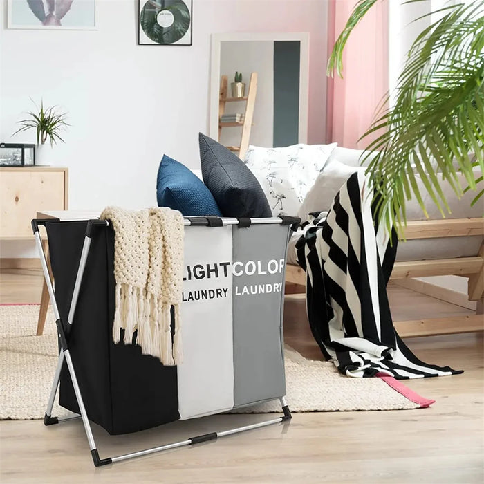Foldable Waterproof Laundry Hamper — Large Oxford Storage, 1 or 3-Grid Options (Black/Grey)