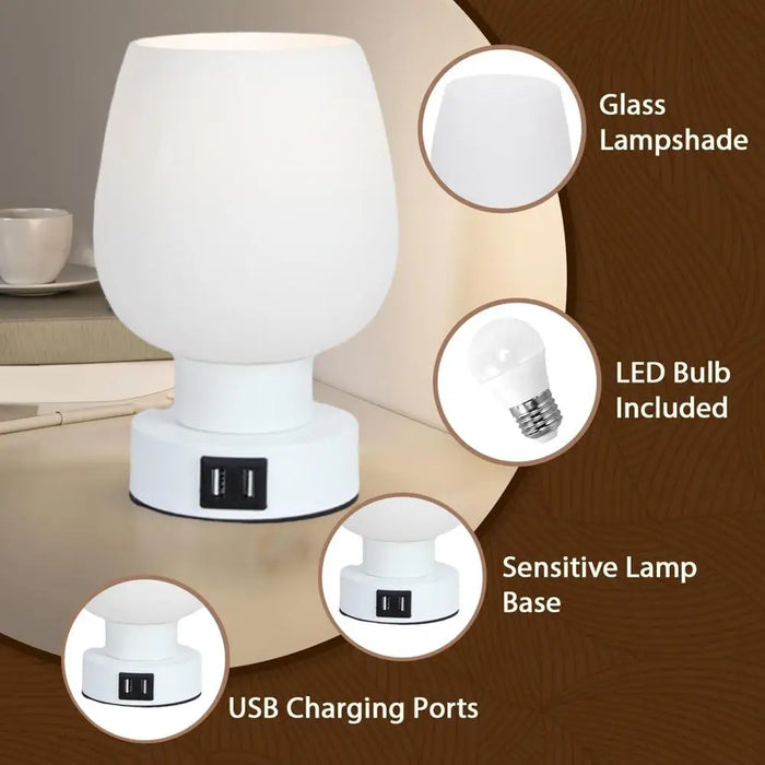 Lámpara de Escritorio LED con Control Táctil Moderno - Regulable, Sin Parpadeo, Pantalla de Vidrio Blanca Luz Nocturna - Perfecta para Iluminación Fácil junto a la Cama