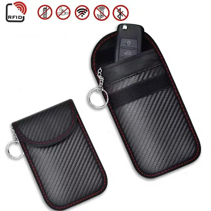 RFID Blocking Car Key Pouch – Carbon Fibre Faraday Fob Case (Black)