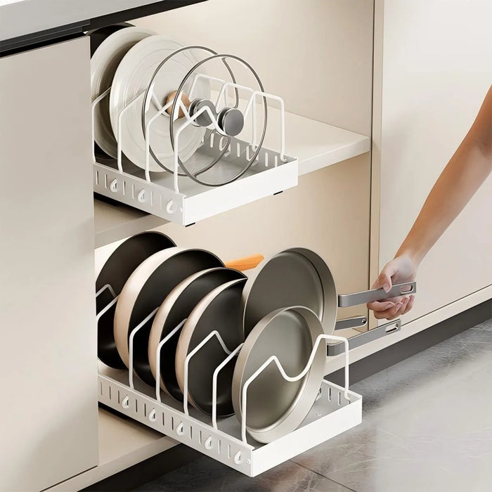 Kitchen Pull-Out Organiser — Pots, Lids, Spices & Drying Rack (Adjustable)