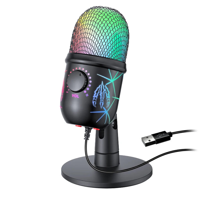 USB Gaming Condenser Microphone with Headphone Jack, LED & Noise Reduction