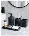 4-Piece Marble-Pattern Resin Bathroom Set — Lotion/Soap Dispenser, Toothbrush Holder, Tumbler & Tray (Black or White)