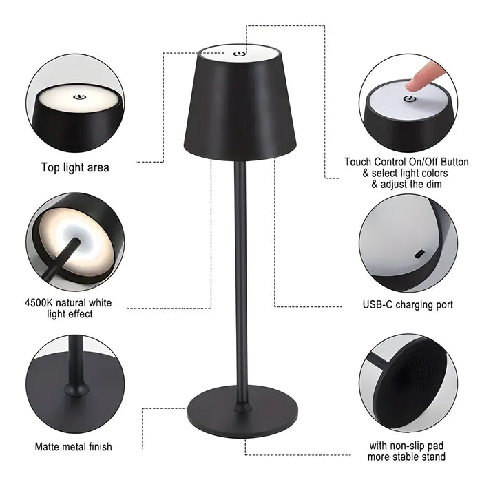 Lampe de bureau rechargeable LED - Lampe de table à interrupteur tactile, 3 modes de couleur, fonction dimmable - Idéale pour chambre, salon, bar et éclairage de décoration pour dîner