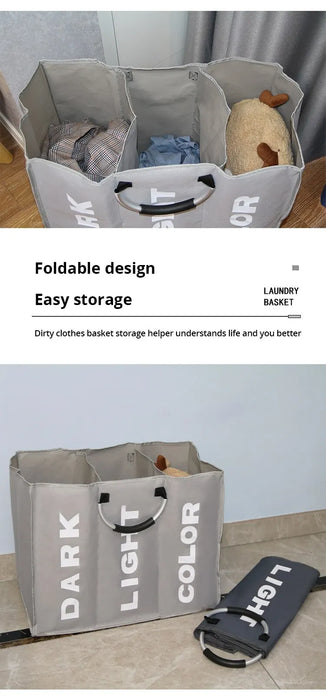 3-Compartment Foldable Laundry Hamper Bag – Waterproof Oxford Fabric