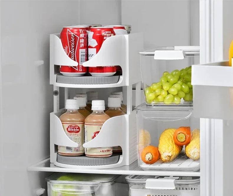 Rotating Fridge Organiser Bin – Soda Can & Bottle Holder, 360° Access