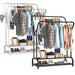 Double-Rail Standing Clothes Rack with Shoe Shelf – Metal Rail for Bedroom & Living Room