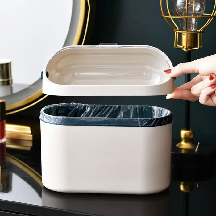 Mini Desktop Compost Bin – Hanging Countertop Rubbish Bucket (Orange / Navy)