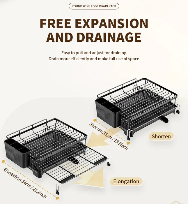 Extendable Over‑Sink Dish Drying Rack – Carbon Steel, Large Capacity