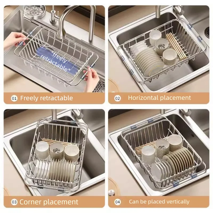 Telescopic Stainless Steel Sink Drainer Basket – Dish Rack Organiser